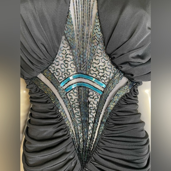 Vintage 1982 Casadei Black Beaded Dress Draped Ruched Beaded Evening Dynasty 12 - Picture 5 of 7
